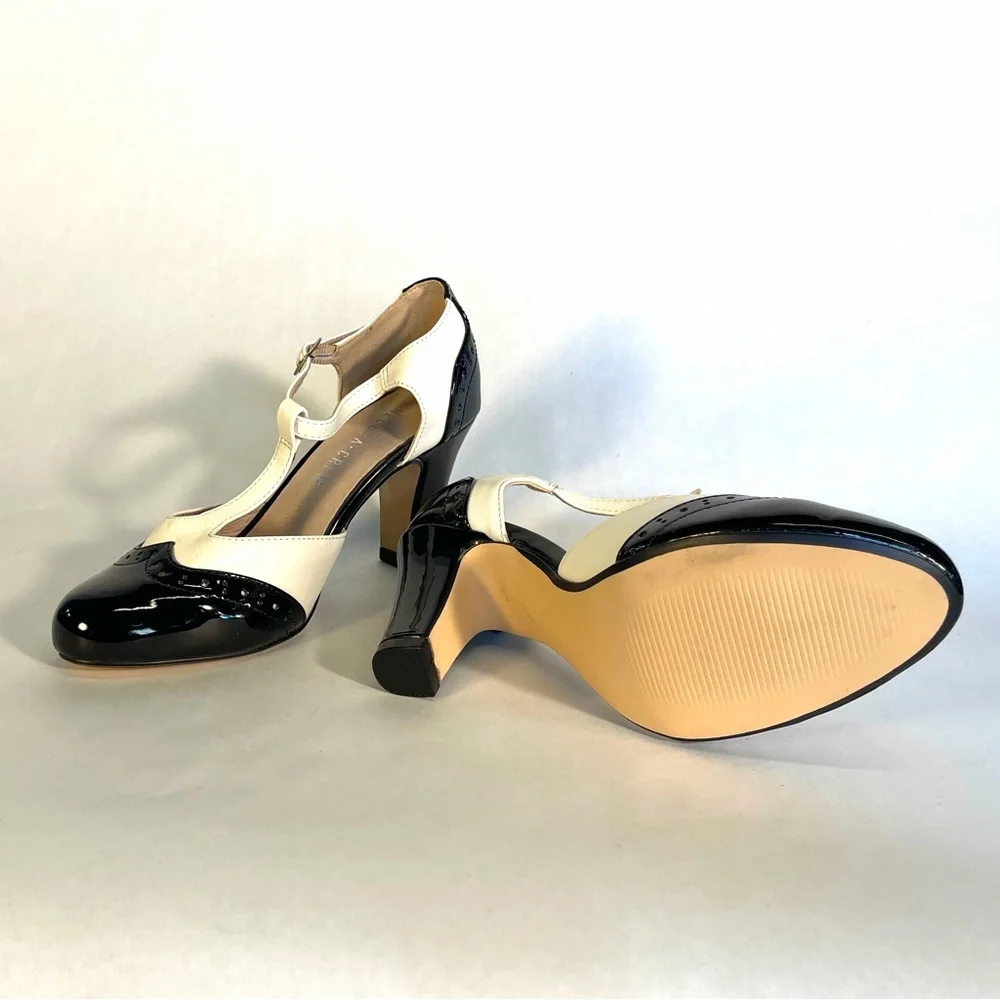 Gatsby II T-Strap Vintage Heels - Black and White - Picture 12 of 16